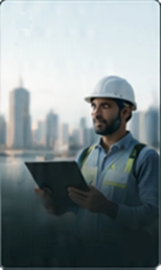 A site engineer reviewing a work order on a tablet